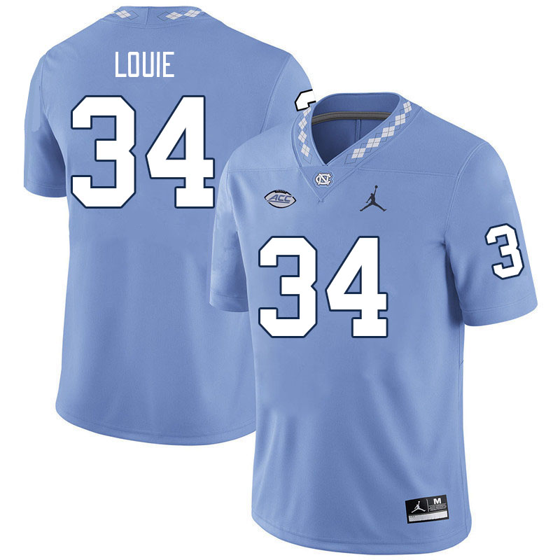 Men #34 Jordan Louie North Carolina Tar Heels College Football Jerseys Stitched Sale-Carolina Blue